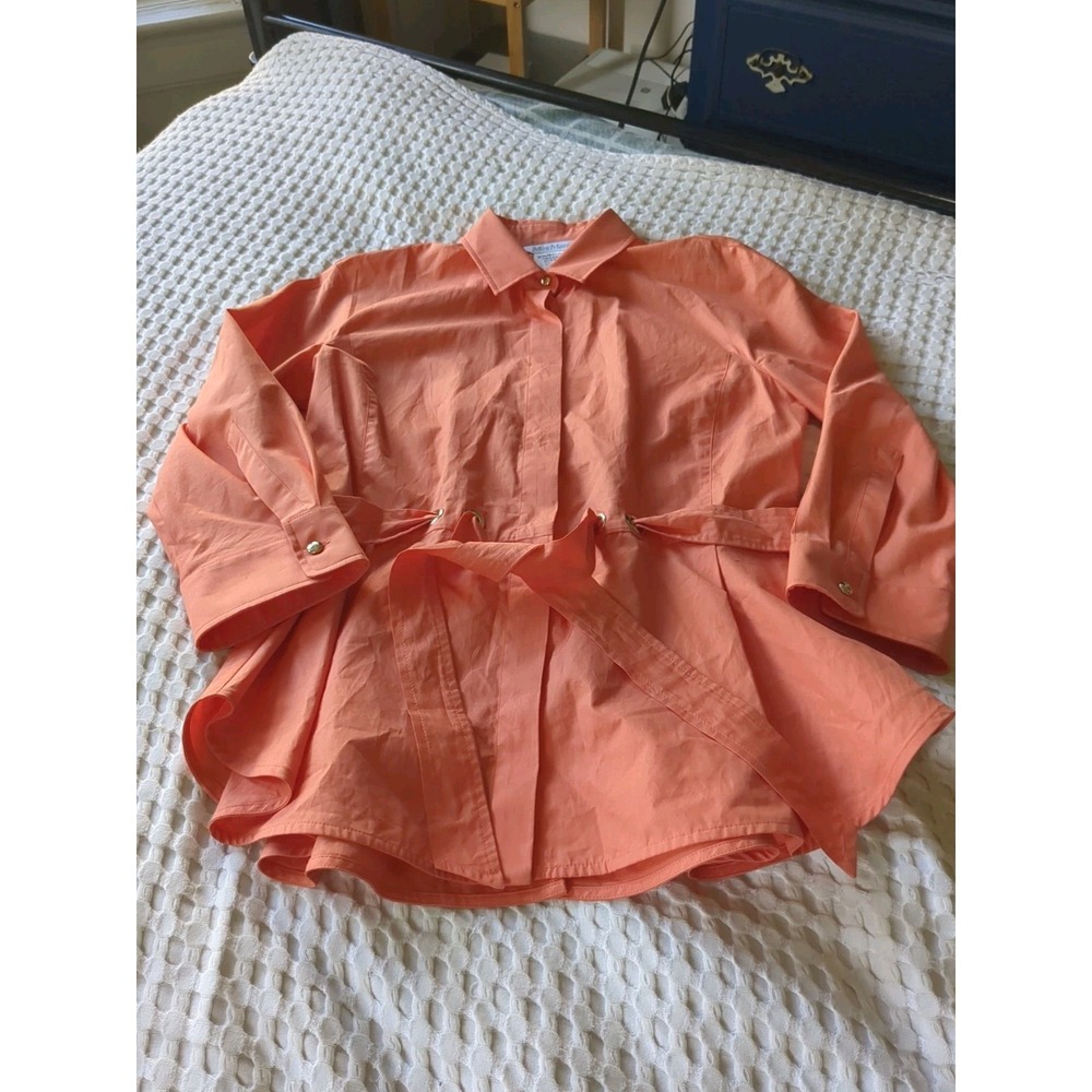 MAX MARA Cuneo Poplin Belted Cotton Top Sz‎ 10 Orange Luxury Party Lightweight